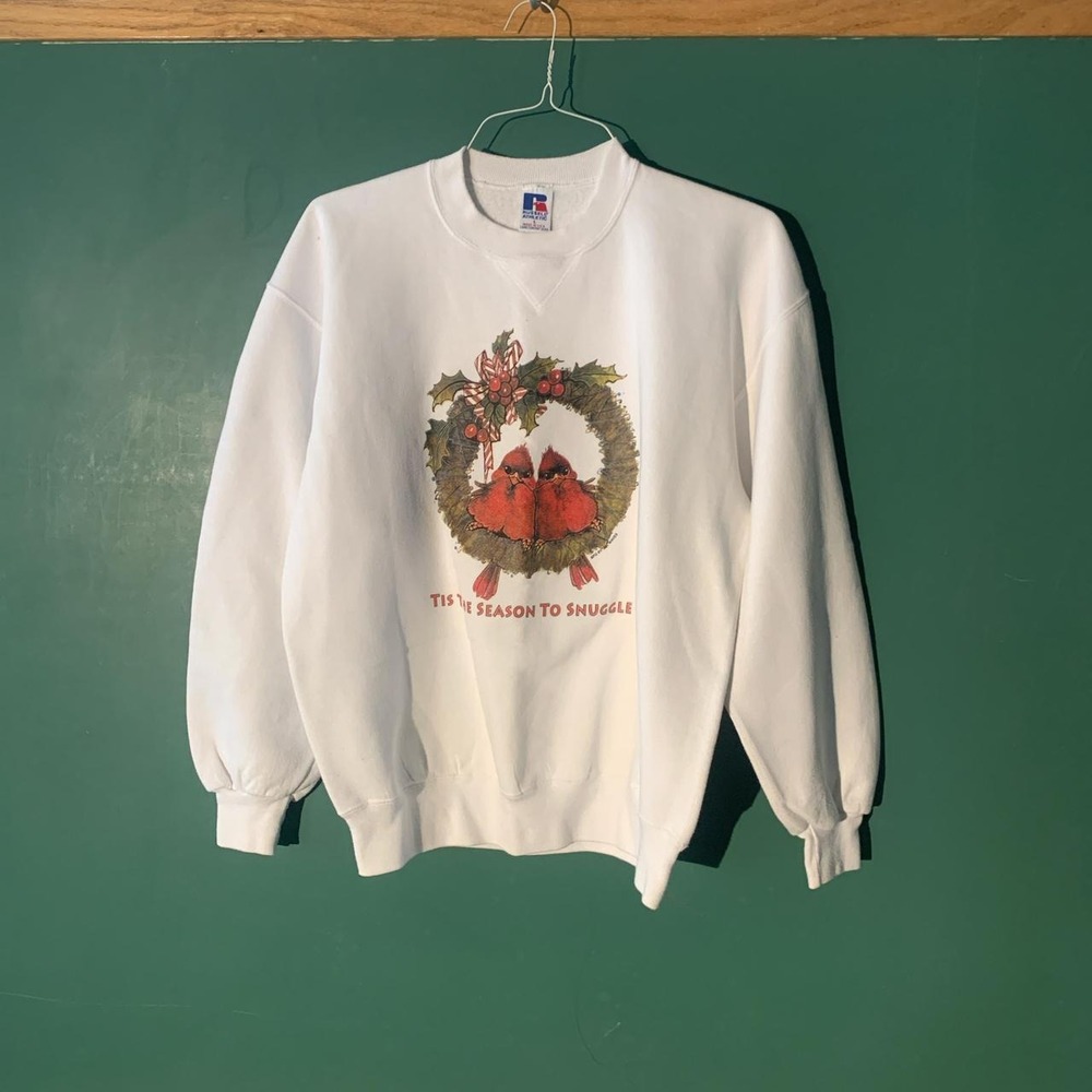Russell Athletic Vintage 90s Christmas Crewneck Sweatshirt White Large Wreath